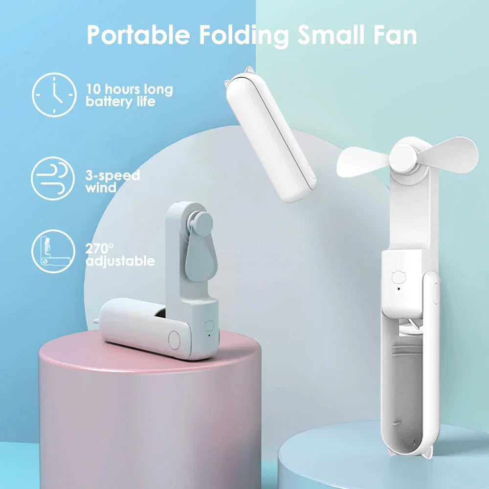 3in1 Hand Mini Fan Rechargeable Portable Foldable Small Fan with Power Bank Function Cooling Fan