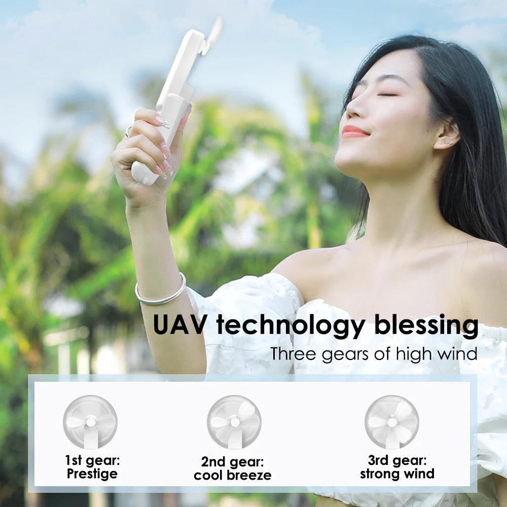 3in1 Hand Mini Fan Rechargeable Portable Foldable Small Fan with Power Bank Function Cooling Fan
