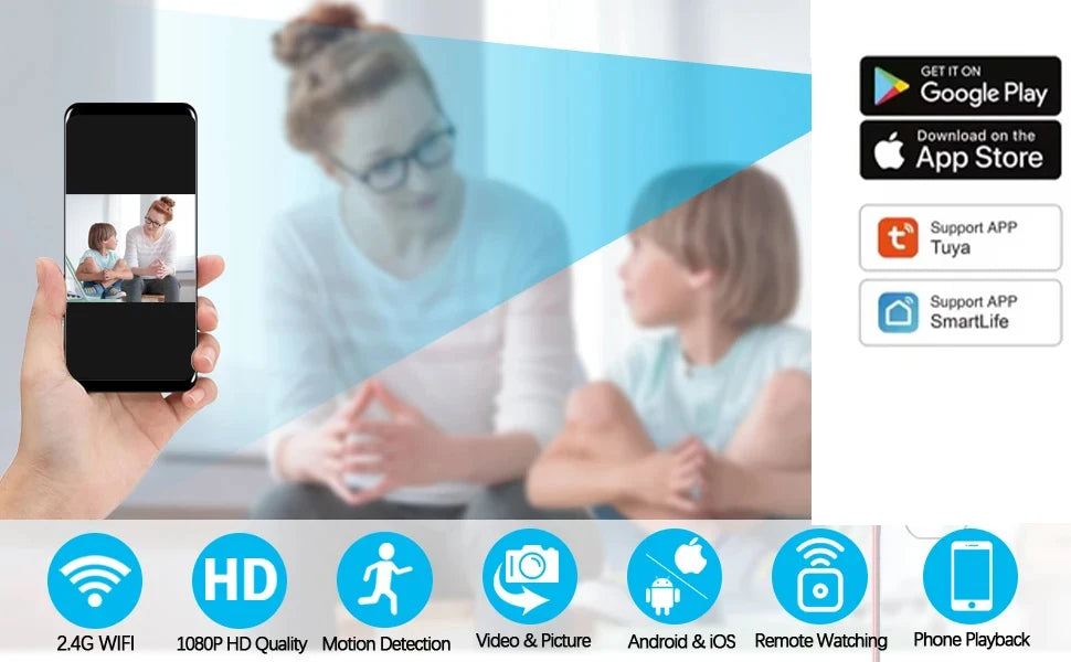 Tuya Smart Mini Camera Full HD 1080P Wireless 2.4G Wifi DIY Camera Remote Viewing Automatic Alarm Home Office Security Camera