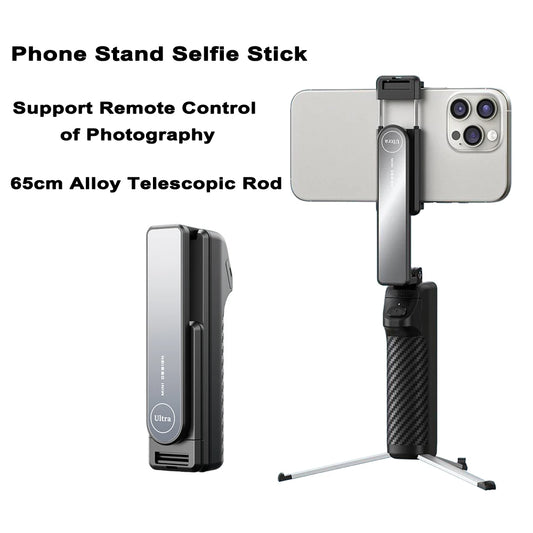Universal Phone Holder 360° Rotation Pocket Selfie Stick With Bluetooth Remote Adjustable Desktop Stand  For Live Streaming Vlog