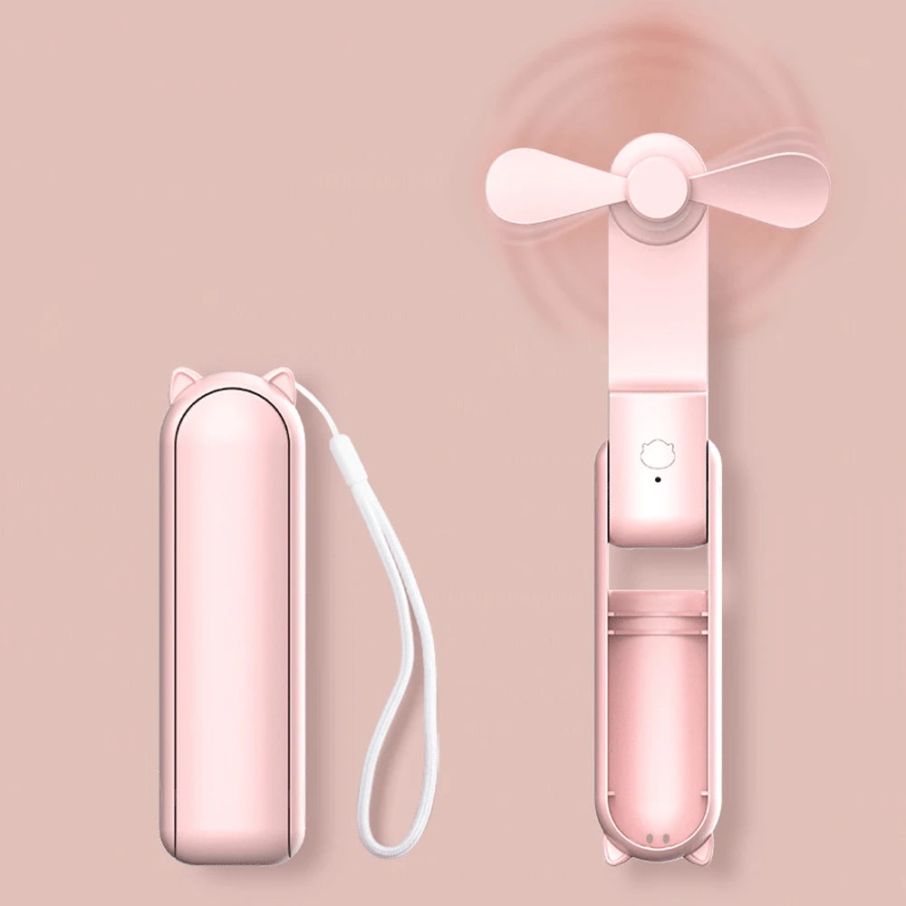 3in1 Hand Mini Fan Rechargeable Portable Foldable Small Fan with Power Bank Function Cooling Fan