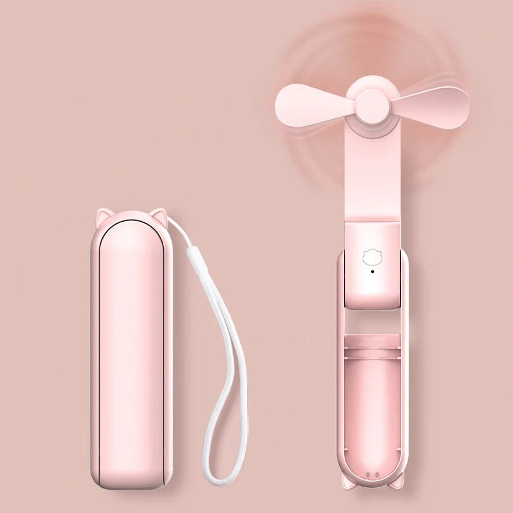 3in1 Hand Mini Fan Rechargeable Portable Foldable Small Fan with Power Bank Function Cooling Fan